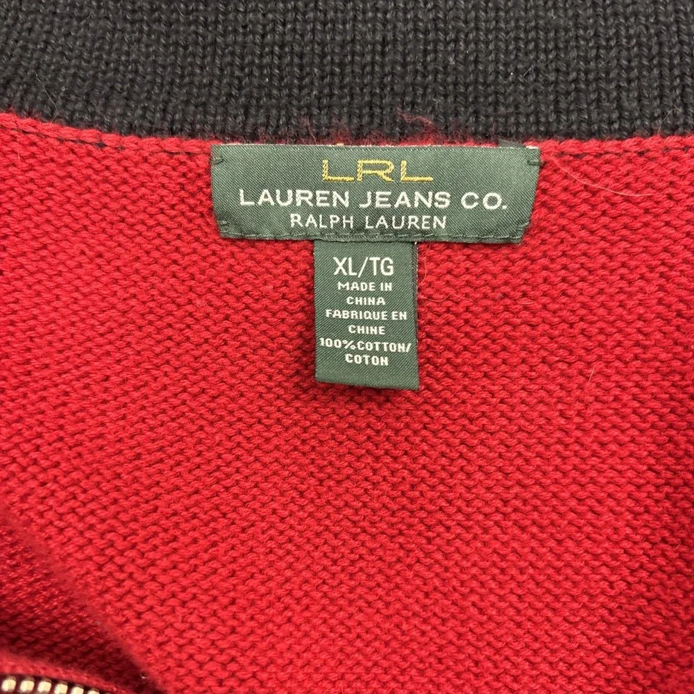 Vtg Lauren Ralph Lauren Active Red 1/4 Zip Knit Pullover‎ Sweater Women's Sz XL